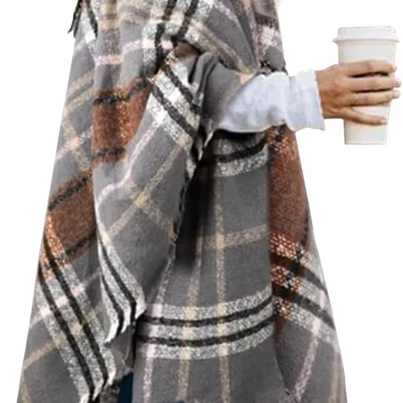 Women's Shawl Wraps Fall Clothes Open Front Boho Tessel Cardigan Plaid Knitted S - Picture 1 of 6